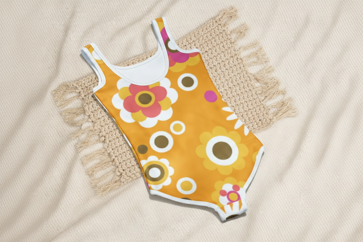 Swimsuit on beige macrame fabric